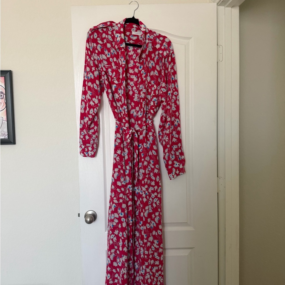 Equipment Red and White Floral Maxi Dress